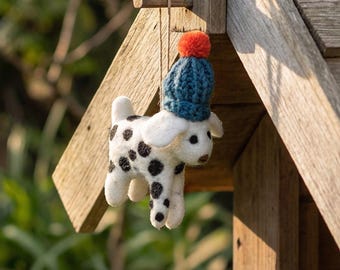 Dotty the Dog - Hanging Decoration- Handmade - Needle Felted - Sustainable - Ecofriendly - Plastic Free
