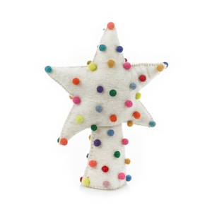 Pompom Star Christmas Tree Topper - Christmas Decoration - Needle Felt - Quirky - Kitsch - Festive - Handmade - Sustainable - Biodegradable