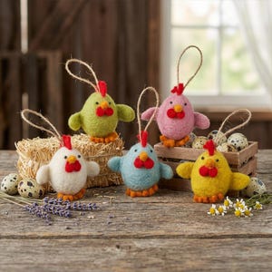 Schnatterende Küken (5er Set)- Handgemacht - Biologisch abbaubar - Nachhaltig - Ostern - Huhn - Fair Trade - Nadelfilz