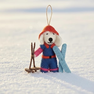 Porscha the Skiing Poodle - Christmas Hanging Decoration - Skiing
