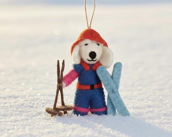Porscha the Skiing Poodle - Christmas Hanging Decoration - Skiing