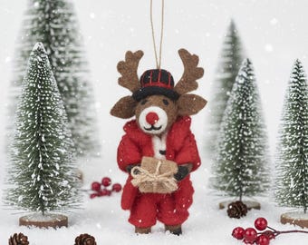 Adorno navideño de reno Dasher: decoración ecológica de fieltro hecha a mano
