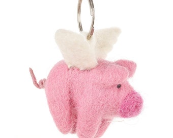 Flying Pig Keyring - Felt Animals - Needle felted - Wool felt - Original Gift - Children gift  - Fair trade - Ethical - Handmade - Farm yard