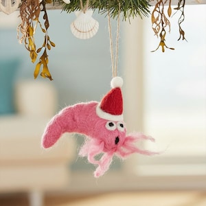 お祝いのエビ - クリスマス - とっても気持ちいい - 吊り下げ装飾 - 生分解性 - ハンドメイド - ネオン - ニードルフェルト