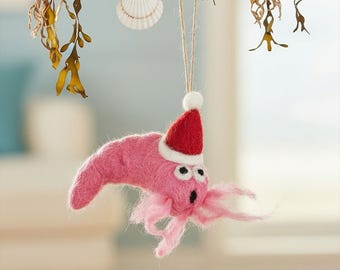 Festive Prawn - Christmas - Felt so good - Hanging decoration - Biodegradable - Handmade - Neon - Needle Felt