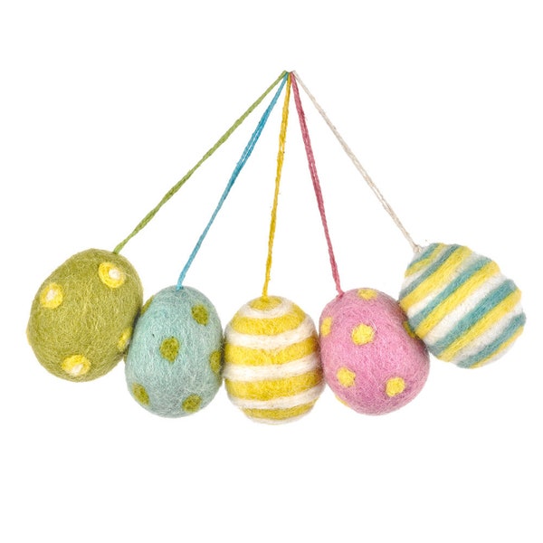 Decorative Easter Eggs (Bag of 5) - Needle Felted - Felt - Easter Decoration - Handmade - Easter - Ethical- Fair Trade - Easter Tree