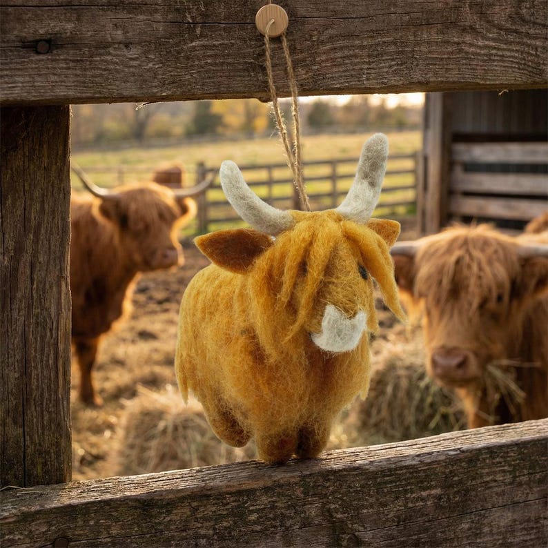 Highland Cow - Farmyard Character - Felt Decorations - Hanging Decorations - Scottish Highlands - Eco friendly - Biodegradable image 1