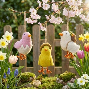 Chirpy Chicks Hanging Decoration - Needle Felted Handmade Easter Decor