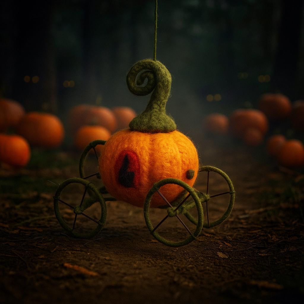 Pumpkin Carriage - Fairytale - Hanging Decoration - Needle Felt