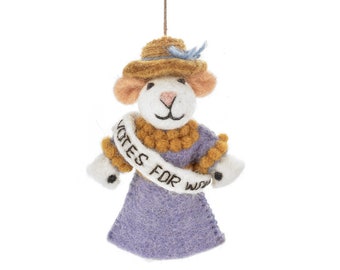Emmeline the Mouse - Mouse - Suffragette - Hanging Decoration - Character - Needle Felt - Eco friendly - Biodegradable - Sustainable