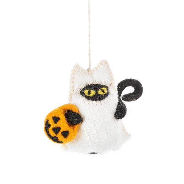 BOO! Cat - Needle Felted - Wool Felt - Fair Trade - Halloween - Autumnal - Halloween Decorations - Sustainable - Ghost - Cat