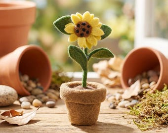 Zonnebloemtuin: handgemaakte vilten fairtrade bloemdecoratie