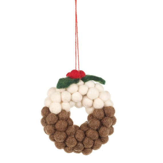 Handmade Needle Felt Hanging Christmas Decoration - Mini Christmas Pudding Wreath Handmade Needle Felt Hanging Christmas Decoration - Mini Christmas Pudding Wreath
