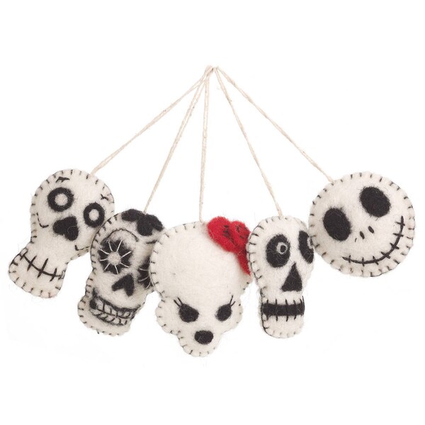 Hanging Spooky Halloween Skulls (Bag of 5) - Halloween Decorations - Spooky Decorations - Skulls - Fair trade -Sustainable - Handmade