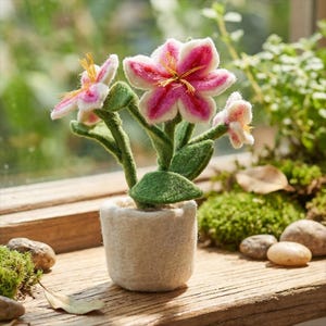 Pot de Lilly succulent - fausses fleurs - fleurs artificielles - feutre aiguilleté - fête des mères - printemps - cadeau - fait main - durable