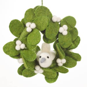 Mistletoe Mini Wreath with Dove - Felt - Needle felt - Eco friendly - Biodegradable - Fair trade - Handmade - Sustainable