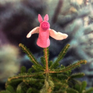 Flying Pig Fantasy Tree Topper Egg Cosy Needle Felt Fair trade Sustainable Eco Friendly Biodegradable image 3