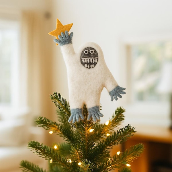 Yeti Christmas Tree Topper: Needle Felted Festive Quirky Holiday Decor