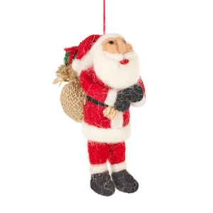 Hanging Father Christmas - Needle Felted - Wool - Fair Trade - Christmas - Santa Claus - Christmas Decoration - Felt Christmas Decoration