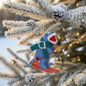 Skiing Dinosaur Handmade Felt Hanging Decoration