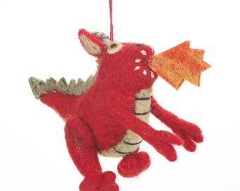 Hanging Fire Dragon - Dinosaurs - Dragons - Hanging Decoration - Needle felt - Biodegradable - Eco - Handmade - Sustainable