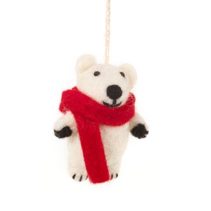 Pedro Polar Bear - Polar Bear - Needle Felt - Christmas Decorations - Felt Decorations - Eco Friendly - Handmade - Fair trade - Hanging Dec