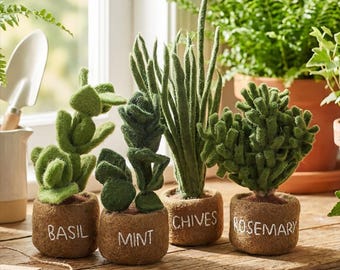 Herbs: Basil, Mint, Chives, Rosemary - Handmade Felt Eco-Friendly Decor