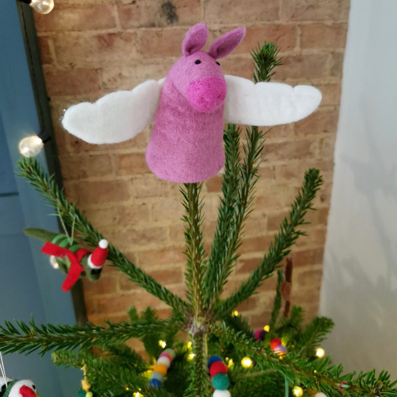 Flying Pig Fantasy Tree Topper Egg Cosy Needle Felt Fair trade Sustainable Eco Friendly Biodegradable image 4