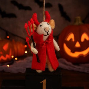 Devil Mouse Hanging Decoration: Needle Felted Fair Trade Halloween Ornament