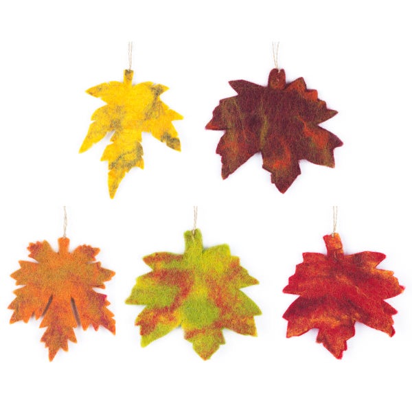 Autumnal Leaves (Set of 5) - Needle felt - Autumnal - Halloween decorations - Thanksgiving - Harvest - Biodegradable - Handmade - Eco