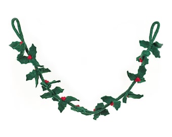 Holly Garland - Felt Garland - Needle Felt - Holly Leaves - Christmas Decoration - Traditional Christmas - Handmade -Ethical -Fair trade