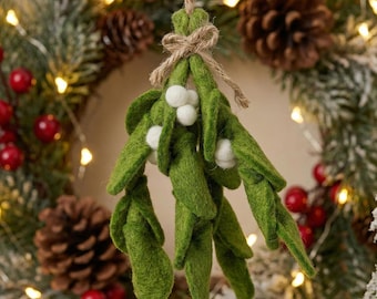 Mistletoe Sprig - Handmade Needle Felted Eco Friendly Hanging Decoration