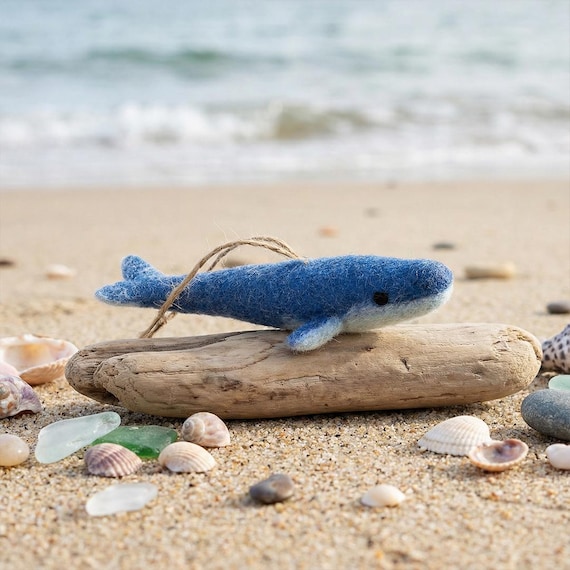 The Big Blue Whale Decoration: Handmade Needle Felted Fairtrade Wool Sealife