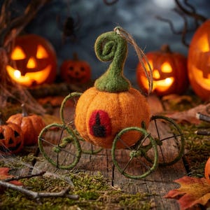 Pompoenwagen - Sprookjesachtig - Hangende decoratie - Naaldvilt - Herfst - Assepoester - Milieuvriendelijk - Biologisch afbreekbaar