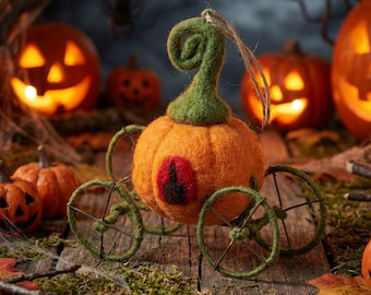 Pumpkin Carriage - Fairytale - Hanging Decoration - Needle Felt - Autumnal - Cinderella - Eco-friendly - Biodegradable