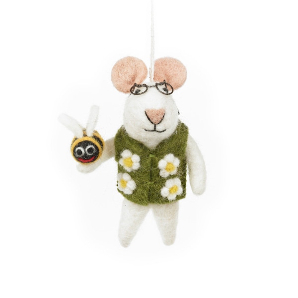 Isaac the Mouse - Hanging Decoration - Needle Felt - Bumblebee - Farmyard - Sustainable - Glasses - Waistcoat
