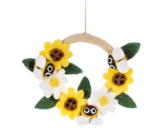 Mini Spring Bee Wreath - Felt - Needle Felt - Easter - Spring Hanging Decoration - Easter - Handmade