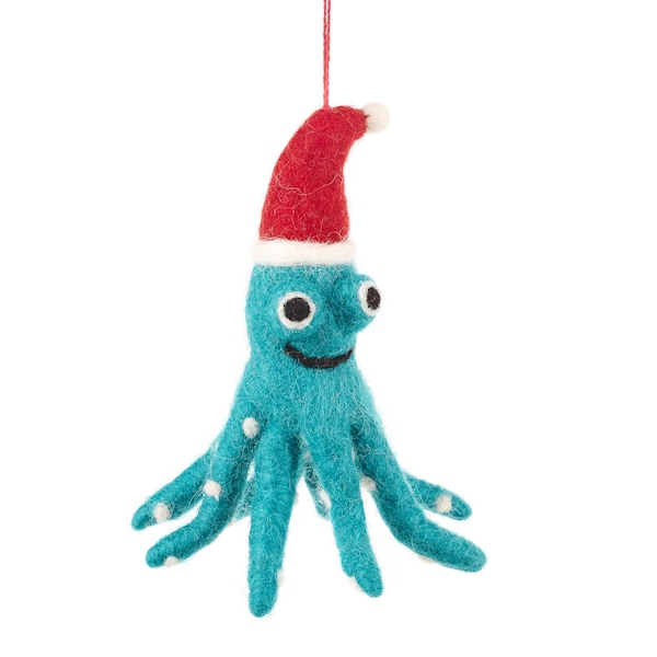 Christmas Octopus - Octopus - Christmas Decoration - Hanging Decorations - Felt Decoration - Handmade - Biodegradable - Sustainable