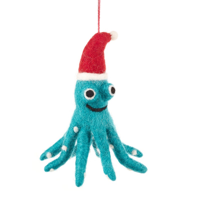 Christmas Octopus Octopus Christmas Decoration Hanging Decorations Felt Decoration Handmade Biodegradable Sustainable image 1