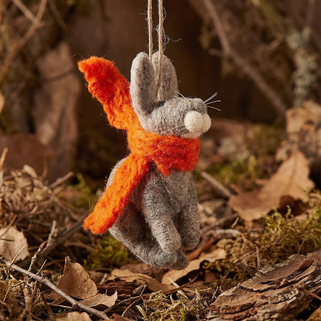 Bunny With Orange Scarf Ornament: Easter Tree Decoration Needle