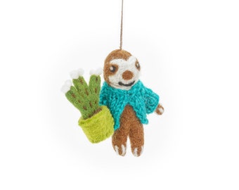 Sybil the Sloth - Handmade Decoration - Needle Felt - Hanging Decoration - Sustainable - Biodegradable