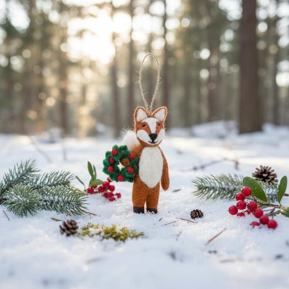 Sass & Belle Woodland Fun Feestelijke Vos Opknoping - Vilt Decoratie Voor Kerst Of Winter, 8-10 Cm
