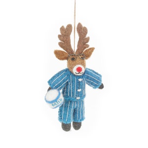 Weihnachtspyjamas Rudolph - Weihnachtsdekoration - Hängende Dekoration - Nadelfilz - Rentier - Handgemacht - Biologisch abbaubar