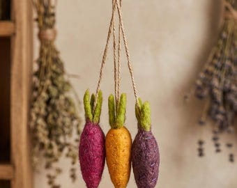 Rainbow Carrots: Handmade Needle Felted Easter Hanging Decorations