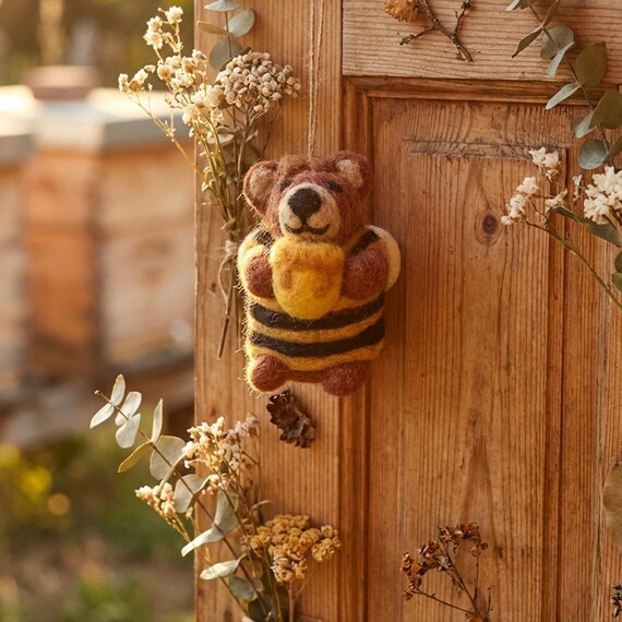 Howie Honey Bee Bear Hanging Decoration - Fair Trade Needle Felt