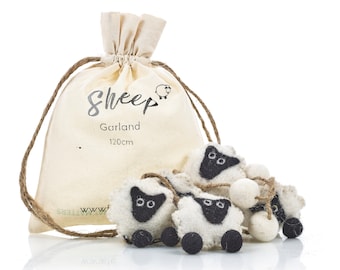 Sheep Garland: Handmade Felt Garland Fair Trade Farmhouse Decor