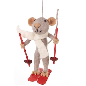 Marcel Mouse - Skiing Mouse - Felt Decoration - Fair trade - Ethical - Needle Felt - Felt Animals - Christmas Decoration