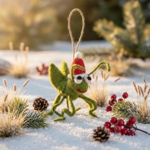 Christmas Cricket Ornament: Needle Felt Handmade Wool Hanging Decoration
