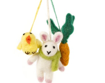 Easter Trio - Bunny Carrot Chick - Easter Decorations - Felt Decorations - Felt Characters - Easter Characters - Handmade - Eco