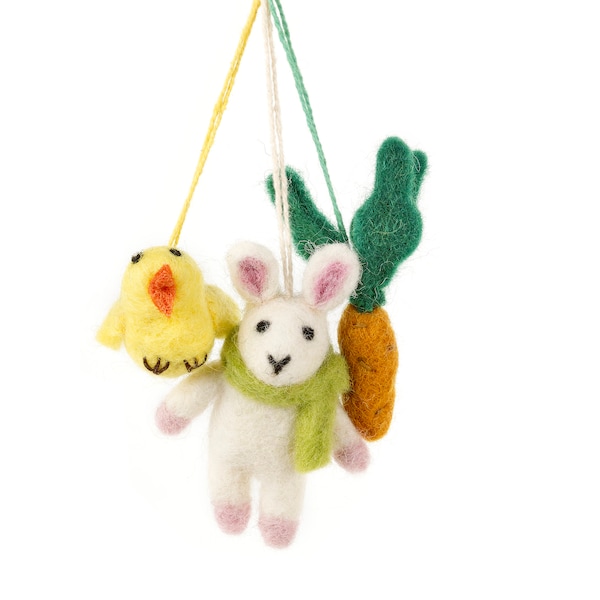 Easter Trio - Bunny Carrot Chick - Easter Decorations - Felt Decorations - Felt Characters - Easter Characters - Handmade - Eco